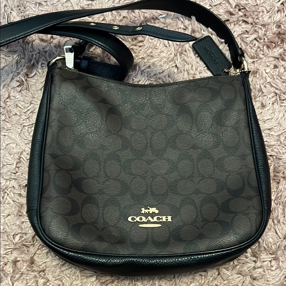 Coach Brown and Black Signature Shoulder Bag
